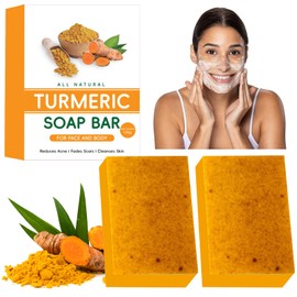 2PCS Turmeric Soap, Kojic Acid Soap Bar for Acne, Dark Spots, Hyperpigmentation, Kojic Aicd Natural Soaps Moisturizing & Refreshing with Natural Ingredients