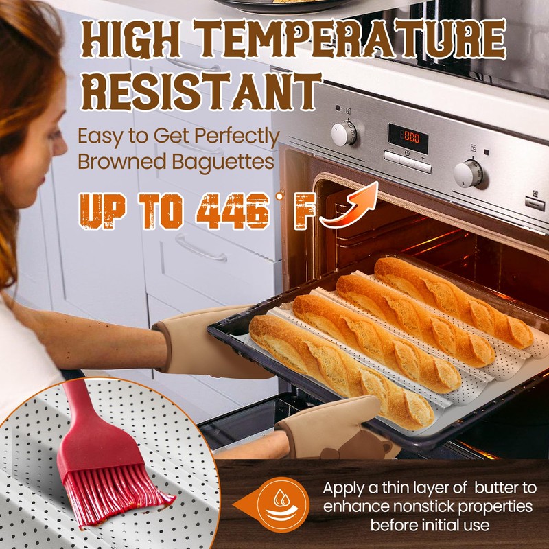 Pavsrmy Baguette Bread Pan, Premium Nonstick Perforated Baguette Pan for