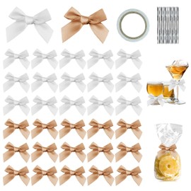 100 Pcs Small Satin Bows, 2 inch Ribbon Bows with Twist Ties and Tape, Mini Craft Bows for Treat Bags Premade Bows Gift Wrap Bows for Wedding Brithday Christmas Party Gift Decoration