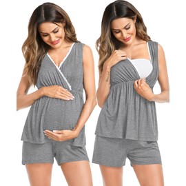 SWOMOG Maternity Pajamas and Robe Set 3 in 1 Labor Delivery Nursing PJs Post Partum Lounge Sets for Women Hospital Bag Essentials