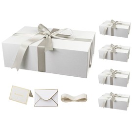 YINUOYOUJIA 5 Pack Large White Gift Boxes with Lid,14"x9"x4.5" Magnetic Gift Box with Ribbon,Cards and Envelopes for Presents,Great for Wedding,Birthdays,Crafting,Gift Packaging.