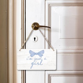 CGBHW Coquette Girl Blue Bow Wooden Sign, Cute Girly Preppy Decor, Bachelorette Party Hanging Sign Wall Decor for Girls Teens Women, Girly Bedroom College Dorm Apartment Door Decor 12 x 6 Inch Pediments