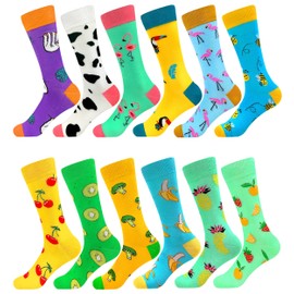 Fasefunn Womens Animal novelty socks Fun Colorful Character Food Patterned Socks Calf, Premium Cotton, Size 6-11, 12 Pairs US031204