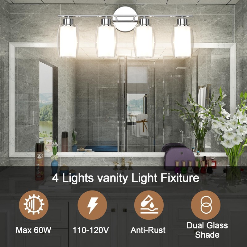 Aipsun 4 Lights Bathroom Light Fixture Chrome Vanity Lights Up