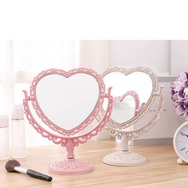 UUYYEO Heart Shaped Cosmetic Mirror Tabletop Vanity Makeup Mirror Swivel Double Sided Cosmetic Mirror Lightweight Dresser Mirror for Table Pink
