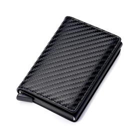 JoyMania Mens RFID Blocking Carbon fiber Leather Credit Card ID Holder Pop Up Slim Card Wallet - Color: Carbon Fiber Black