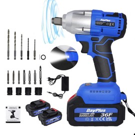 21V Cordless Brushless Impact Wrench 1/2 inch, 420N.m High Torque Impact Gun with 2x 6.0Ah Battery ＆ Fast Charger, 4 Sockets, 12 Drills, Electric Impact Wrench Set with Variable Speed for Car Tires