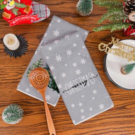 Siilues Christmas Kitchen Towels Set of 2, 18x26 Inch Merry Christmas Dish Towels Let It Snow Christmas Tree Decor Seasonal Winter Christmas Decorations for Home Drying Dishcloth (Christmas)