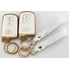 RUNZUIE 2Pcs 3 Buttons TPU Smart Remote Key Fob Cover for 2021-2013 Toyota Prius C V Highlander C-HR 4Runner RAV4 Tacoma (White)