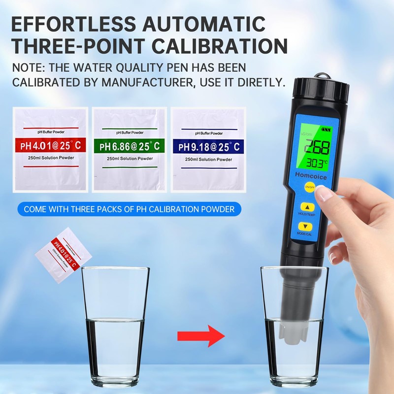 Homcoice PH Meter 4 in 1 TDS EC Temperature, pH