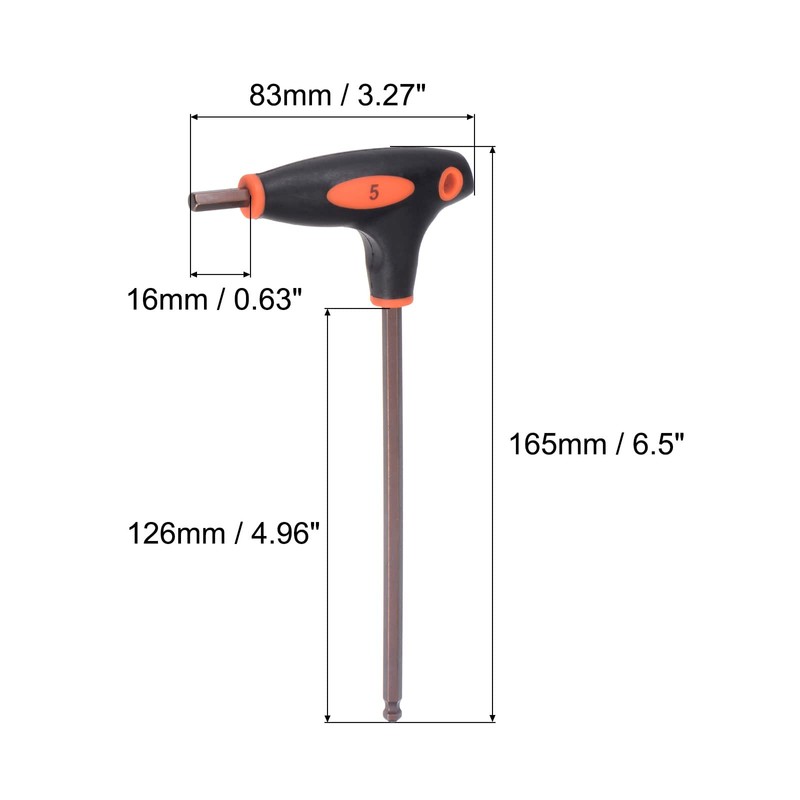 sourcing map 5mm Ball End Hex Key T-Handle Wrench Spanner,