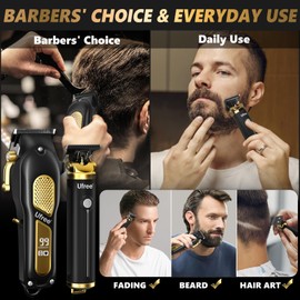 Ufree Hair Clippers for Men, Professional Clippers and Trimmers Set, Cordless Clippers for Hair Cutting, Beard Trimmer, Barber Clippers, Rechargeable Electric Shaver, Gifts for Men, Black Gold