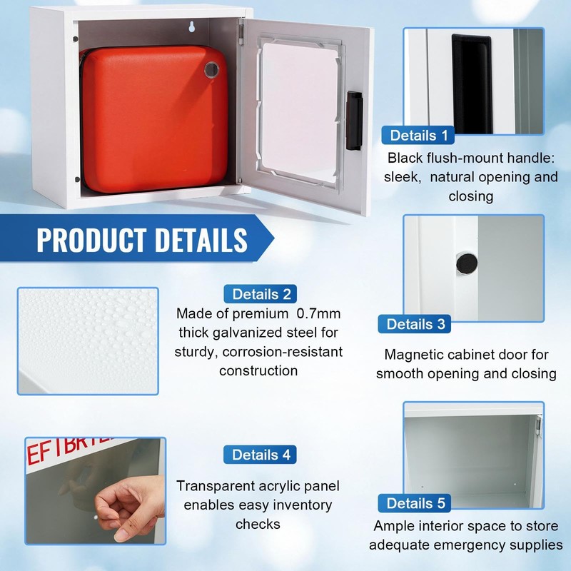 Zonon AED Cabinet Wall Mounted with Clear Window and Handle,