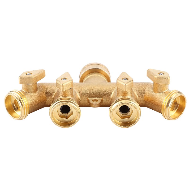 Brass Garden 4-Way Hose Splitter Hose Adapter Ball Valve Water