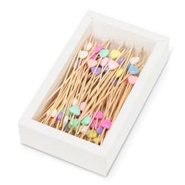 Abbott Collection Assorted Pastel Heart Cocktail Picks. 100 Pieces - Bamboo/Plastic, Natural/Multicolor (4.5" L)