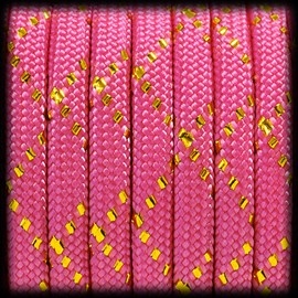 Paracord 550 Glitter Cord for Bracelet, Lead, Collar, Nylon/Polyester Rope with 7 Core Strands, 30 Metres, 4 mm Thickness, Multi-Purpose Rope, Parachute Cord, Colour: Neon Magenta-Gold