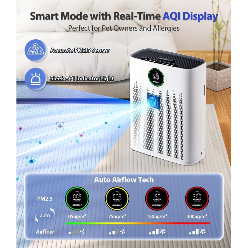 Genuine ECOSELF HAP603 Air Purifier Replacement Filter, 3-in-1 H13 True