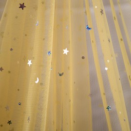 SAYUAN 54 Inch x 4 Yards Glitter Tulle Fabric Rolls Laser Stars and Moon Tulle Rolls for DIY Tutu Dress Table Runner Skirt Crafts Sheer Wedding Backdrop Stage Decoration-Golden