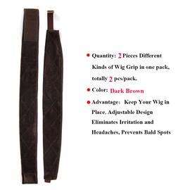 Diademas de agarre para peluca para mujer, 2 piezas de banda de agarre ajustable para peluca para encaje frontal, antideslizante, bufanda, sombrero, peluca (marrón oscuro)