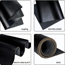 Kozmo Genuine Leather Sheets | Full Grain Leather | Colour: Jet Black | Thickness: 1.3-1.5mm | Size: 30x60cm | Cowhide Sheet for Leathercraft, Repairs and Home Decoration