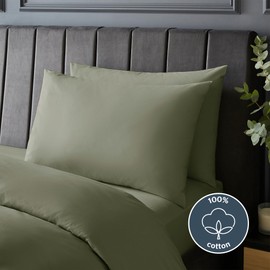 Silentnight Pure Cotton Pillowcase Pair - Luxurious Cool Soft Touch 200 Thread Count - Naturally Breathable 100% Cotton Bed Pillow Cover Set - Machine Washable - Sage Green, Pack of 2
