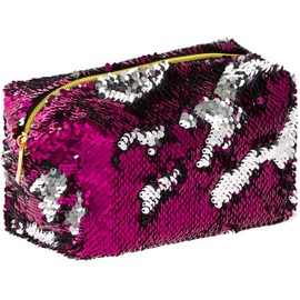 Pink Silver Sequin Cosmetic Bag with Gold Zipper