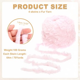 PATIKIL 70 Yards Fur Yarn, 4 Skeins 100 Grams Soft Plush Fluffy Chunky Polyester Faux Fur Eyelash Yarn for Crocheting Hand Knitting Blanket Hats Crochet Crafting, Pink