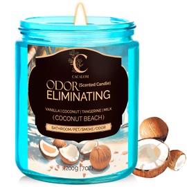 Coconut Beach Scented Candle, Classic 7oz Jar with Single Wick, Odor Eliminating, 50 Hours Burn Time, Made from Soy Wax, Perfect for Eliminating Pet and Smoke Odors, Home Decor and Relaxation