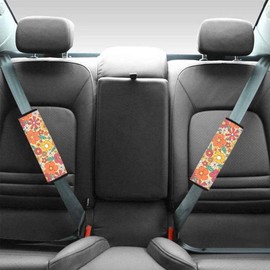 Wanyint Car Seat Belt Pads for Men Women Non-Slip Breathable Seat Belt Shoulder Strap Cover Universal Fit Most Car SUV, 2 Pack, Hippie Flower Orange Yellow
