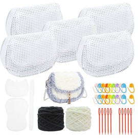 Allazone Pack of 37 Plastic Mesh Canvas Sheets Bag Bottom Crochet Bags Accessories Woven Bags for Crafts Crochet Bag Base