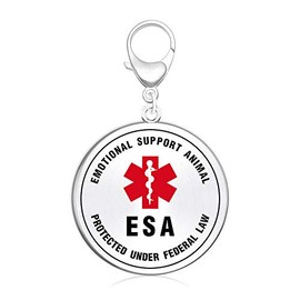 Emotional Support Animal Dog ID Tag 1.25 inch- Hard Enamel Both Side Engraved Protected Under Federal Law with Medical Alert Symbol- Easily Attach to ESA Dog Collar, Harness or Vest Strap