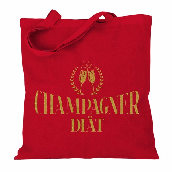 Fabric Bag Jute Bag Long Handle with Saying Champagne Diet