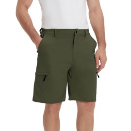 Lucky Rrui Men's Hiking Cargo Shorts Lightweight Quick-Dry Outdoor Work Shorts with Zipper Pockets for Men Summer Travel Casual Camping Golf Fishing Army Green