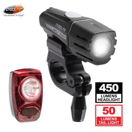 Cygolite Streak 450 Lumen Headlight & Hotshot SL 50 Lumen Tail Light USB Rechargeable Bike Light Combo Set