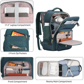 KROSIAS Travel Backpack for Women, Carry On Backpack for Airplanes Flight Approved, Waterproof Large Weekender Overnight Bag Fit 17 Inch Laptop with USB Charging Port, Peacock Blue