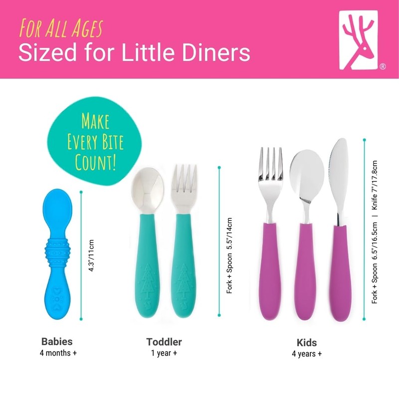 Elk and Friends Kids Silverware with Silicone Handle | Childrens