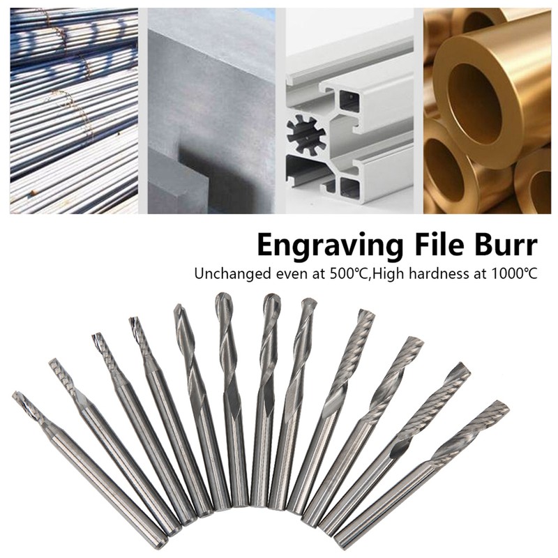 12pcs Woodworking File Burr 3.175 x 17mm/ 2 x 8mm