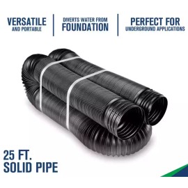 Amerimax52001 25 ft. Expands Flexible Drain 4 in. Diameter Black Copolymer Solid Drain Pipe