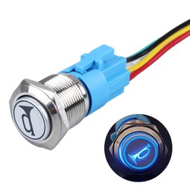 DMWD 19mm Raised Speaker Horn Momentary Push Button Switch 3/4" Mounting Hole 12V-24V LED Lighted 1NO 1NC SPDT with Pre-Wired Socket for Car Truck Boat Marine (Blue)