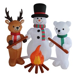 6 Foot Tall Christmas Inflatable Snowman Reindeer Polar Bear Trio Campfire Camping Roasting Marshmallows Built-in LED Lights Outdoor Indoor Holiday Decoration Blow up Lawn Home Family Outside Decor