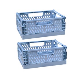 EURXLQ Pack of 2 Folding Boxes, Blue, 20 x 15 x 9 cm, Folding Box Baskets, Storage, Collapsible, Portable Storage Boxes, Colourful Storage Box, Suitable for Kitchen, Bathroom, Office, Bedroom