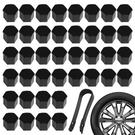 YiliYa Pack of 40 Wheel Nut Caps, 19 mm, Hexagonal Tyre Nut Covers, Wheel Bolt Caps with Removal Tool Set, Universal for Cars (Black)