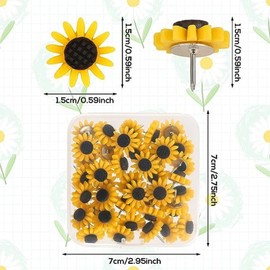 Inlefen 30PCS Push Pins Sunflower Push Pins Sunflower Thumb Tacks Decorative Flower Cork Board Tacks for Bulletin Board, Photos Wall Maps and Other Offices Schools Supplies and Accessories