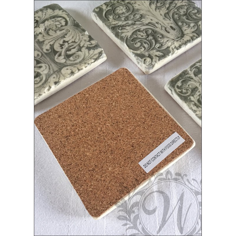 Set of 4 Grey Grecian Ceramic Coasters.