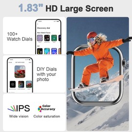 Smartwatch Women Men with Phone Function, 1.8 Inch Fitness Watch Women with Heart Rate, SpO2, Sleep, Stress Monitor, 100+ Sports Modes, IP68 Waterproof Sports Watch Pedometer for Android iOS Black