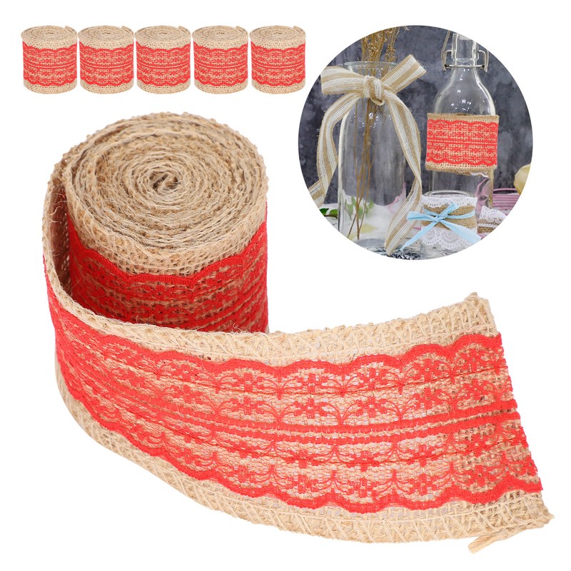 5Pcs Burlap Ribbon Lace Linen Roll Jute Belt DIY Hand