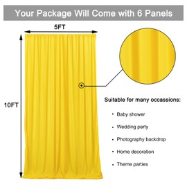 30ftx10ft Yellow Backdrop Drapes for Party, Not See-Through 6 Panels 5ftx10ft Wrinkle-Free Backdrop Curtains for Wedding, Birthday