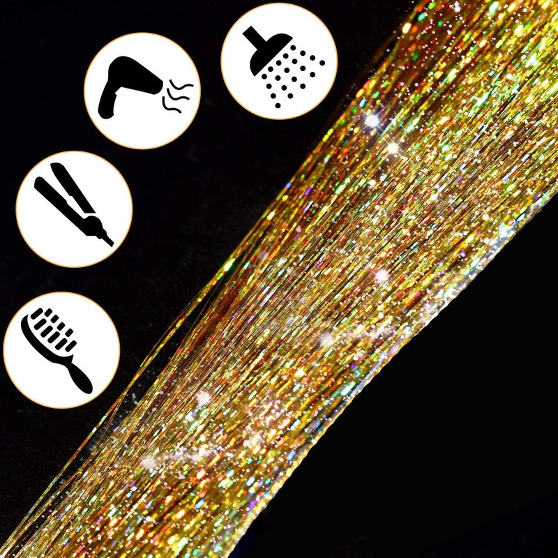 47 Inch Hair Tinsel 220 Silver Sparkling Highlights Synthetic Hair