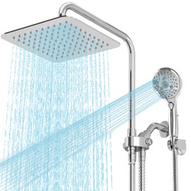 High Pressure Rain Shower Head Combo: Upgrade Dual Shower Head,10" Fixed Rainfall Showerhead,7 Spray Handheld Shower Heads,Adjustable Bar(Up to 13.4"),71" Hose,Tall People Friendly,Chrome