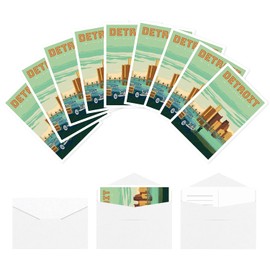 gaeaverse Detroit City Landscape Postcards with Envelopes Vintage Postcards 9pc/Set U.S. Cities Greeting Cards for Business World Travel Landscape Postcard Decor Gift